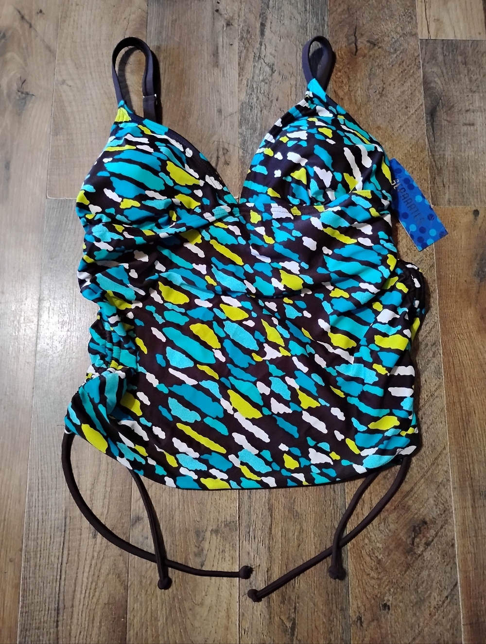 Aqua Couture Printed Tankini in Turquoise, Yellow & Black Women's Size: 10